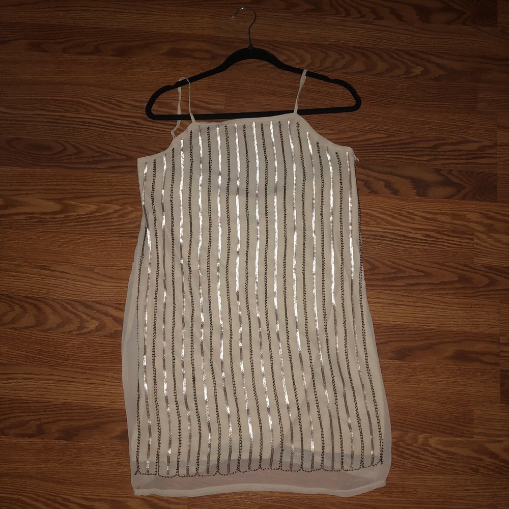 Beige Sequin Shift Dress - Picture 3 of 5